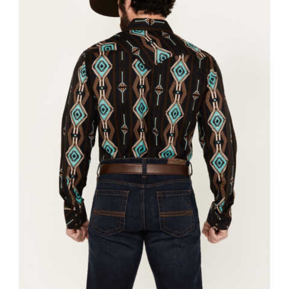 Rock & Roll Denim Men’s Southwestern Ping Sleeve Pearl Snap‎ Stretch Shirt XL
